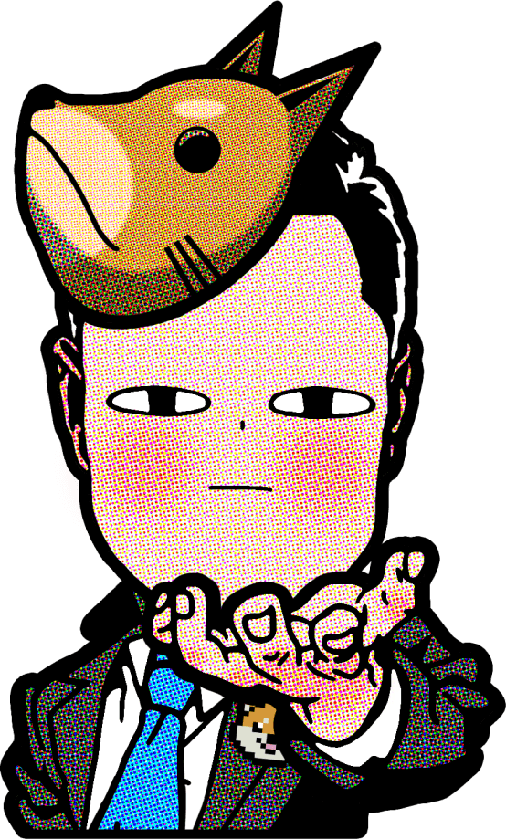 A comic style Elon Musk holding his hand out